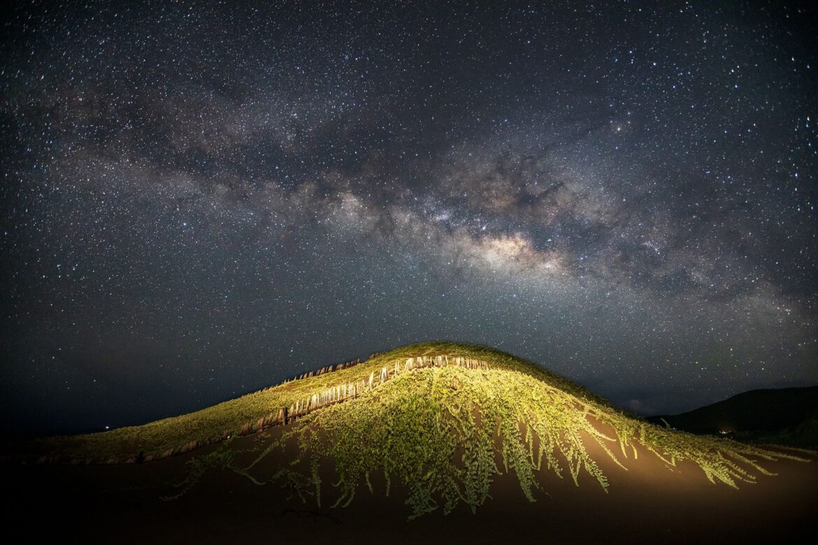 Shot with an old Canon 5D Mark III DSLR, this photo captures an astonishing Milky Way arc over a Mount Fuji-inspired landscape