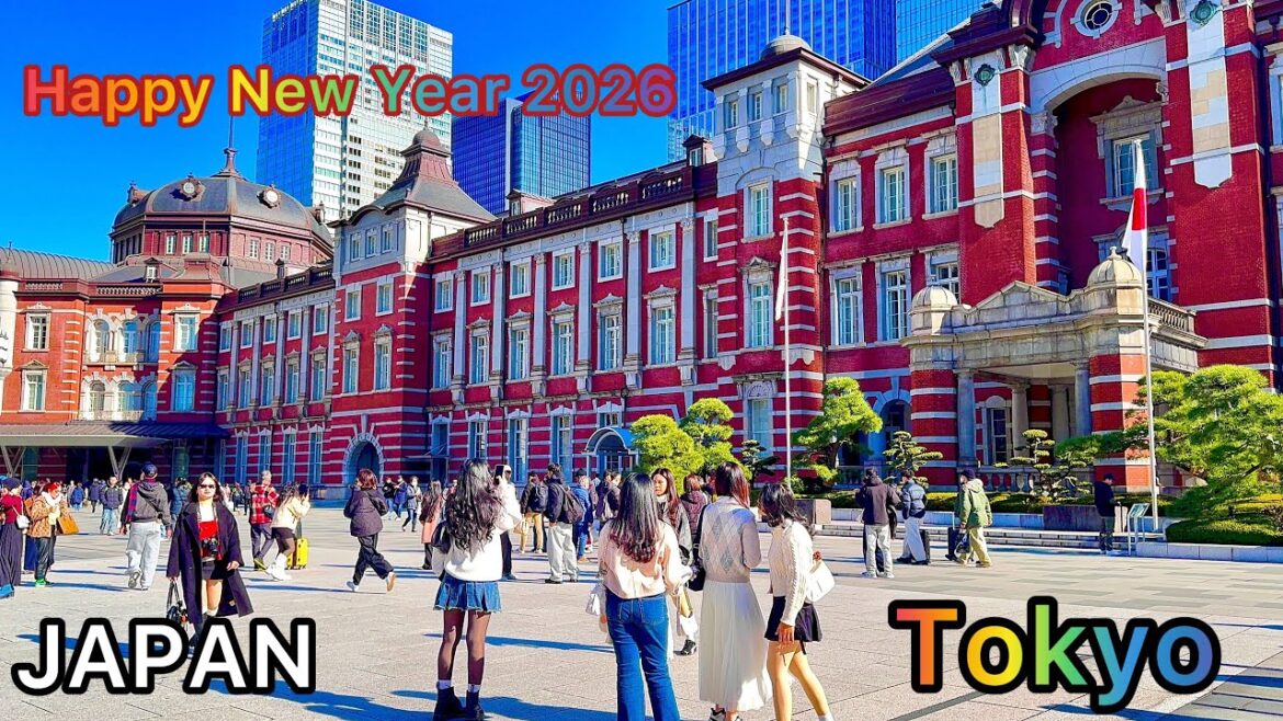 Happy New Year 2026. Walking tour around Marunouchi, The Imperial Palace Garden and Ginza. Tokyo.