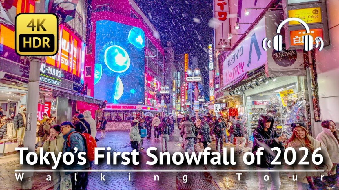 Tokyo’s First Snowfall of 2026 | Peaceful New Year Walk in Shibuya [4K/HDR/Binaural]