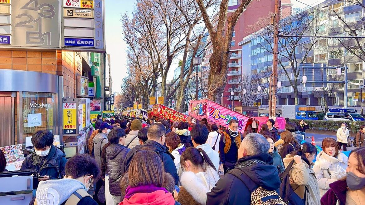4K HDR Japan Street food festival in Harajuku. Walking tour from Aoyama Avenue to Harajuku. Tokyo