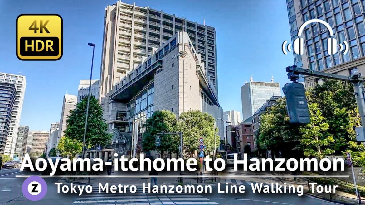Tokyo Metro Hanzomon Line Walking Tour – Part 2: Aoyama-itchome to Hanzomon [4K/HDR/Binaural]