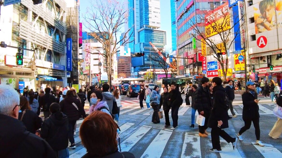 Shibuya evening view & sightseeing / walking tour. Tokyo, Japan.