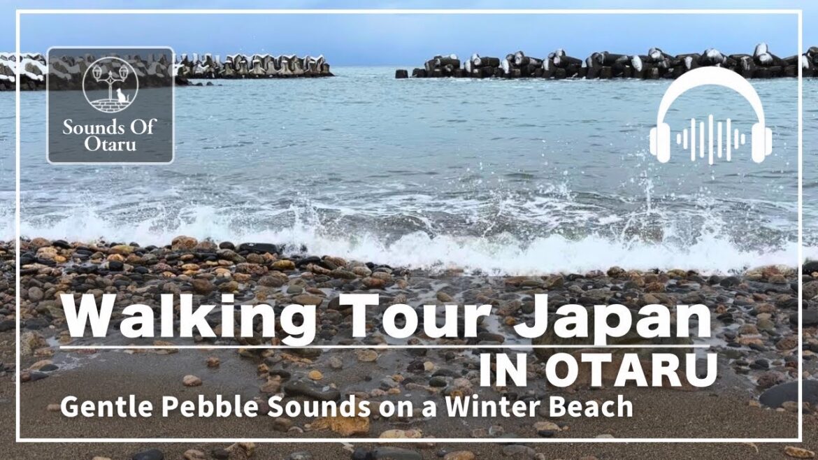 WALKING TOUR JAPAN IN OTARU | Gentle Pebble Sounds on a Winter Beach  ASMR