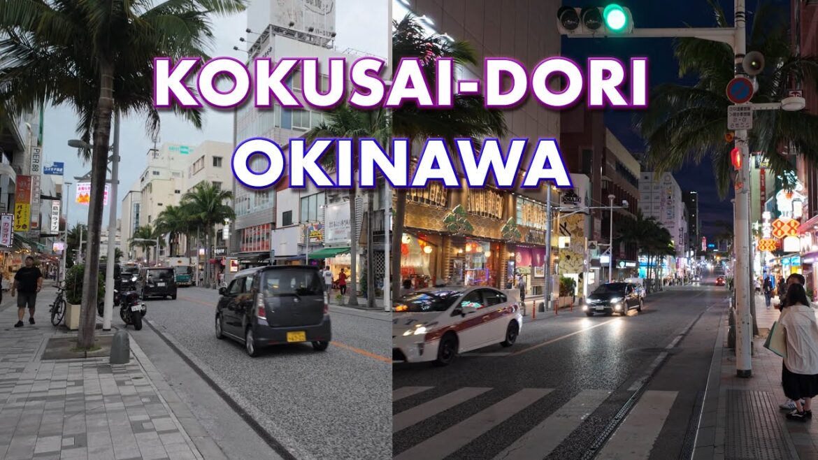 Walking along Kokusai-dori street in Okinawa, Japan