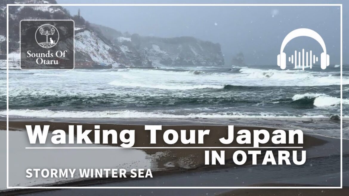 WALKING TOUR JAPAN IN OTARU |Snowfall & Powerful Winter Waves at  Coast, Otaru