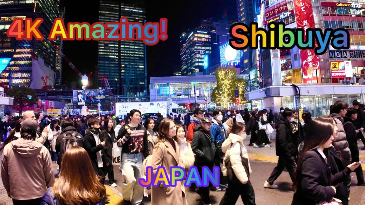 Shibuya evening walking tour in 4K . Tokyo, Japan.