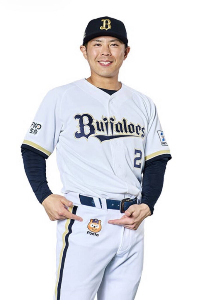 「バファローズ☆ポンタ」ロゴが入ったユニホームパンツ（球団提供）