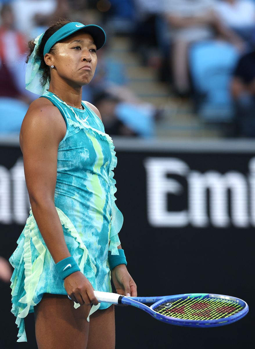 Naomi Osaka of Japan reacts in the Women's Singles Second Round against Sorana Cirstea of Romania.