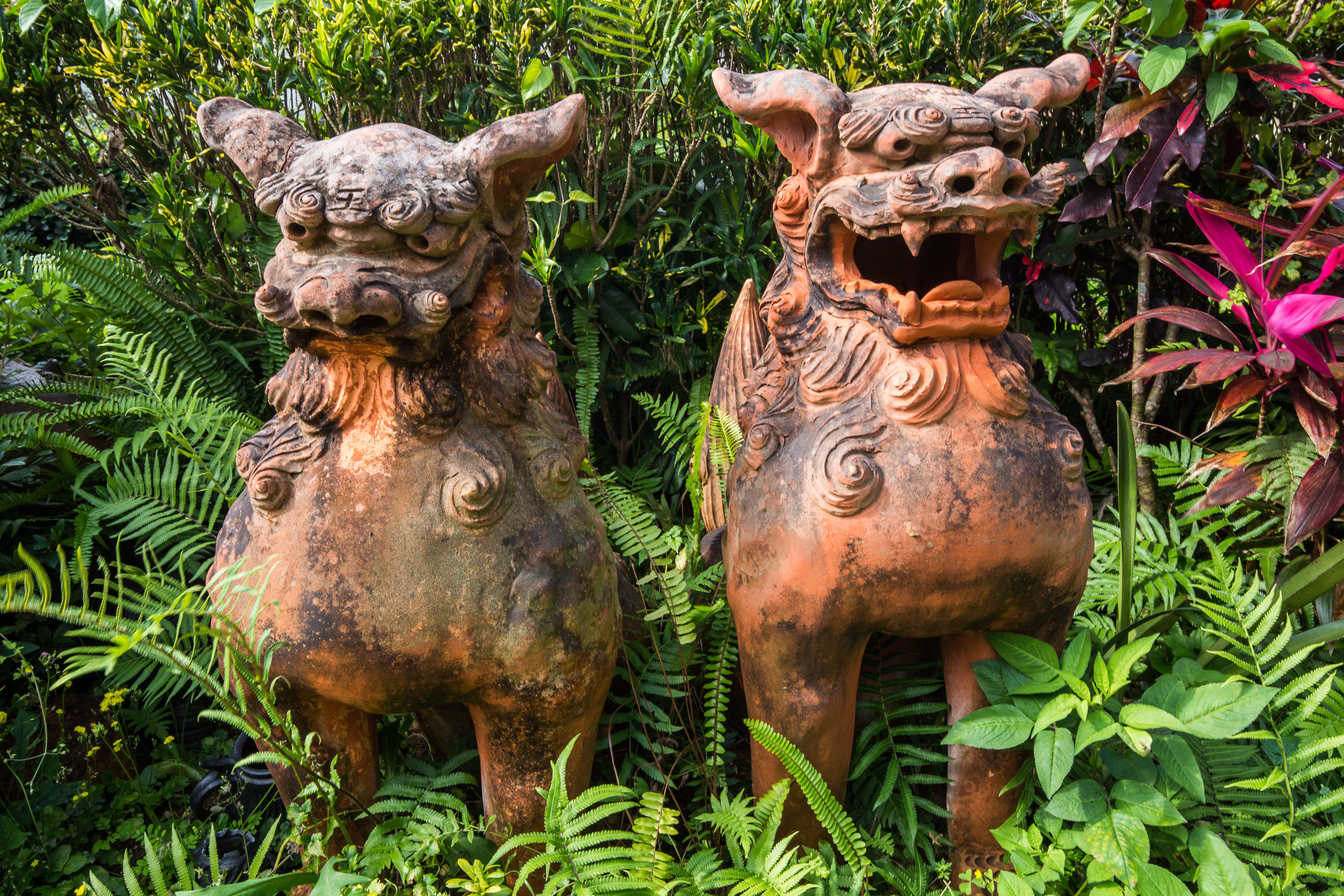 Shisa dogs on a street in Okinawa