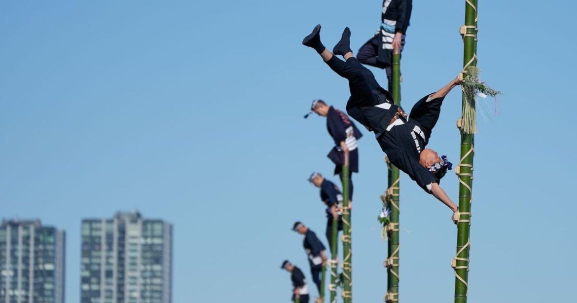 Photos show ladder stunts and other activities at a Tokyo fire brigade review | National News Photos show ladder stunts and other activities at a Tokyo fire brigade review | National News