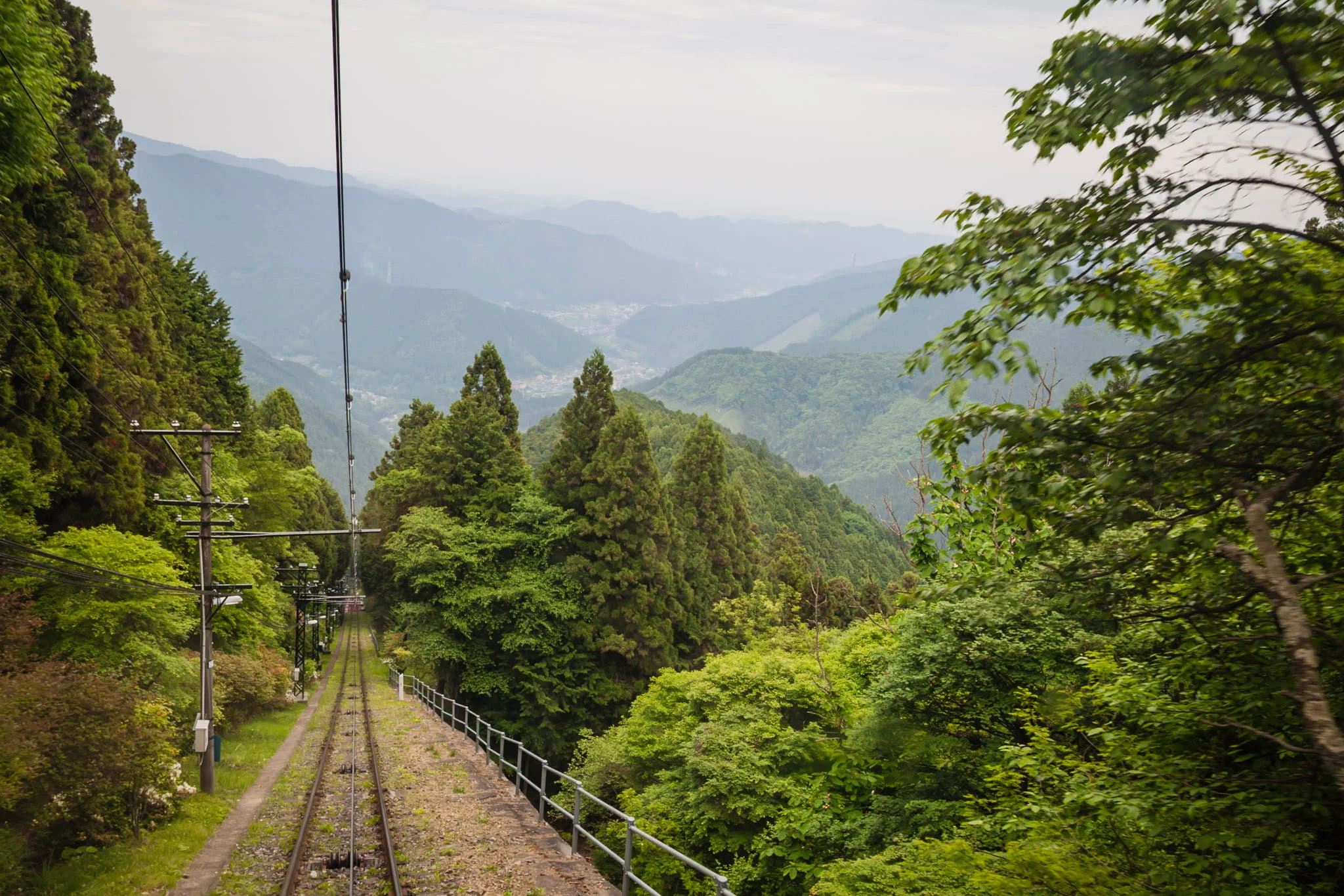 Riding the cable car to Mitake station