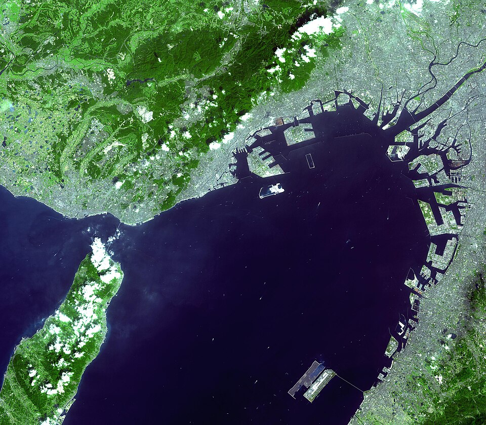 A satellite image of Osaka Bay.