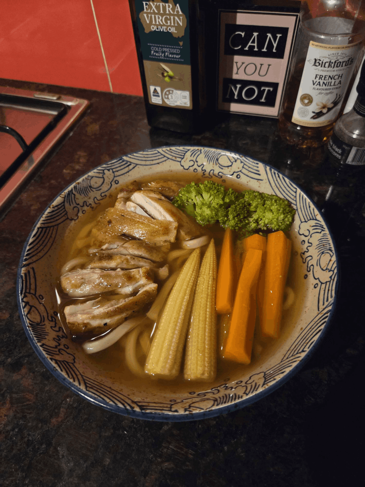 Homemade Grilled Chicken Udon Soup