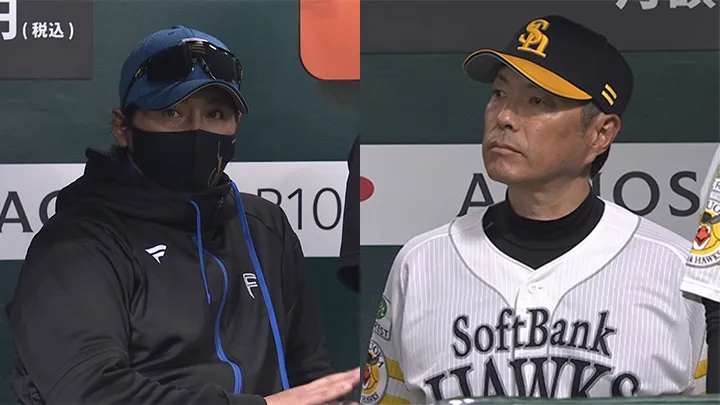 Spring is here! Check out the profiles of the managers leading each Pacific League team | Pacific League League.com Hokkaido Nippon-Ham Fighters manager Tsuyoshi Shinjo (left) and Fukuoka Softbank Hawks manager Hiroki Kokubo (right) © Pacific League TV