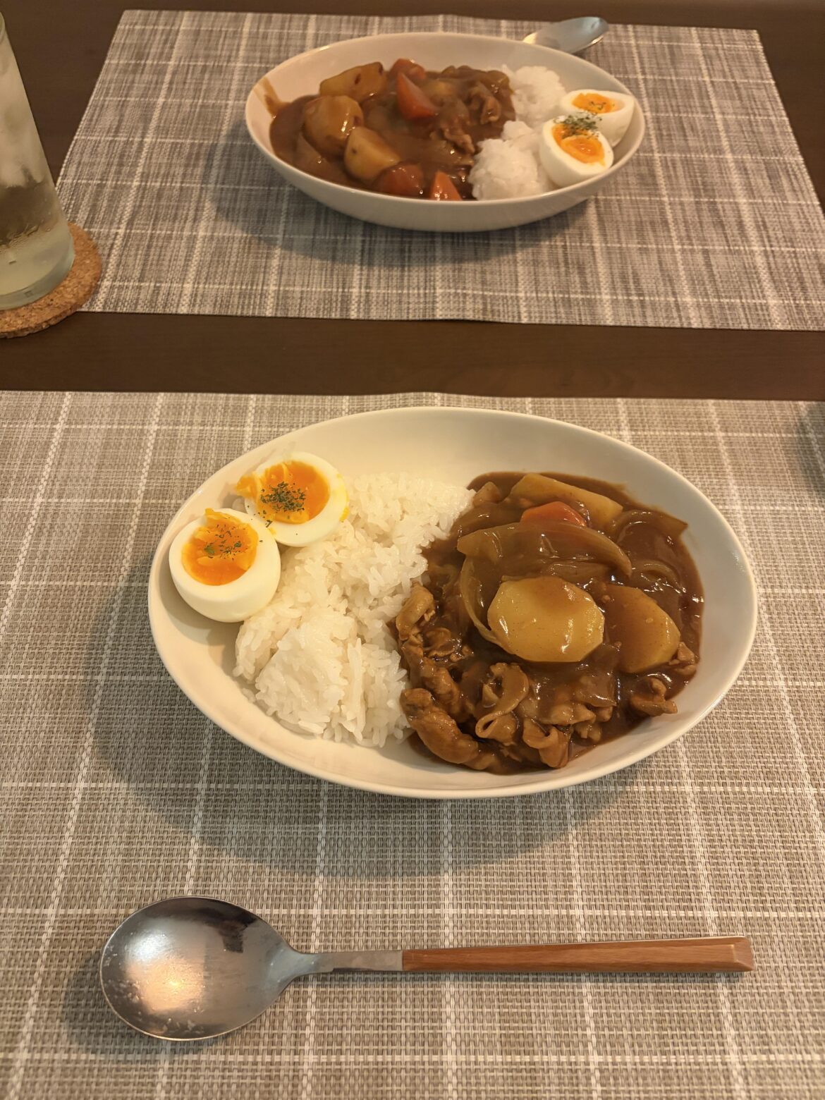 Husband's Japanese Curry for dinner! 🍛 I promised to use fewer emojis today so I don't look like a robot lol. Look at those perfectly boiled eggs! He really knows how to cheer me up.