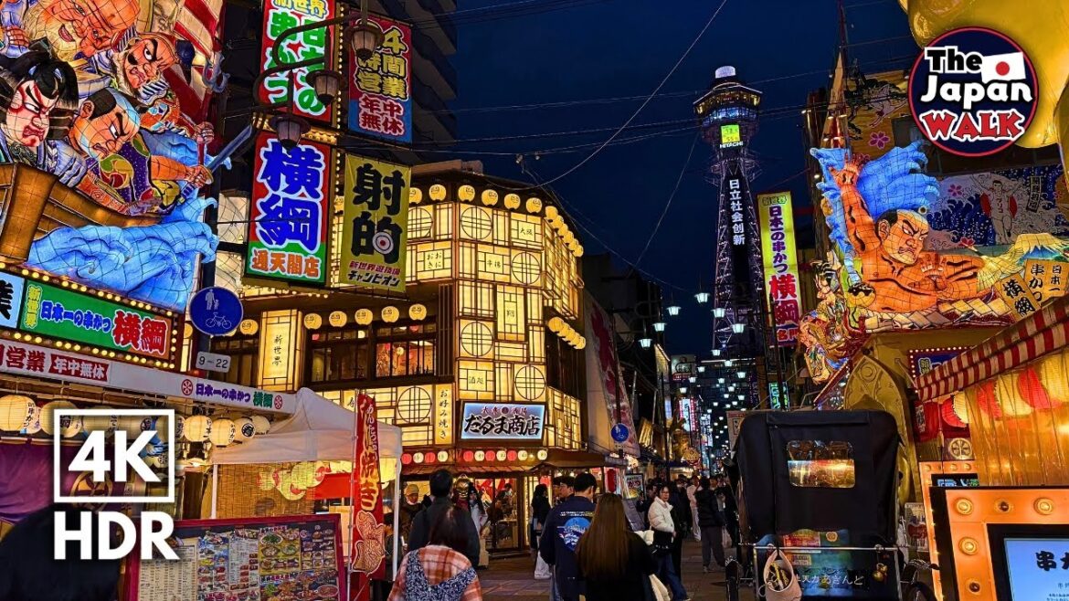Osaka Night Walk – Retro Vibes in Shinsekai’s Vibrant Backstreets | Japan Walking Tour | 4K HDR