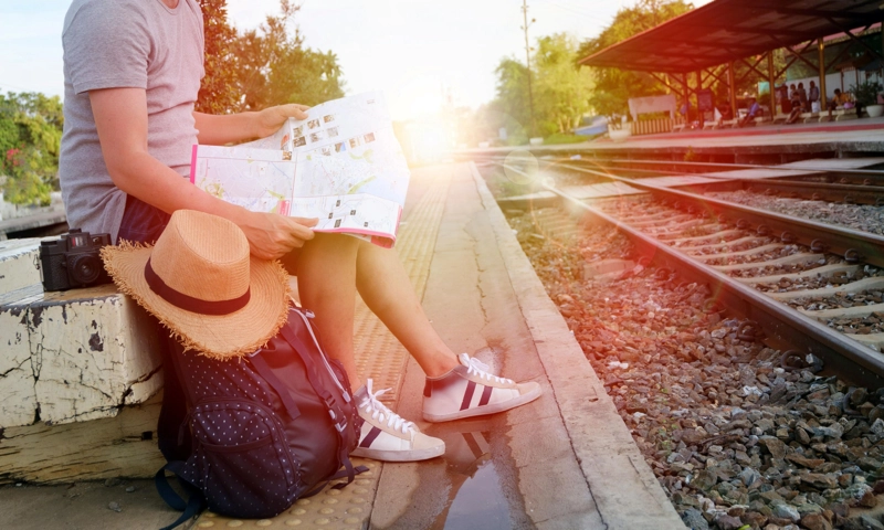 A traveller at a train station
