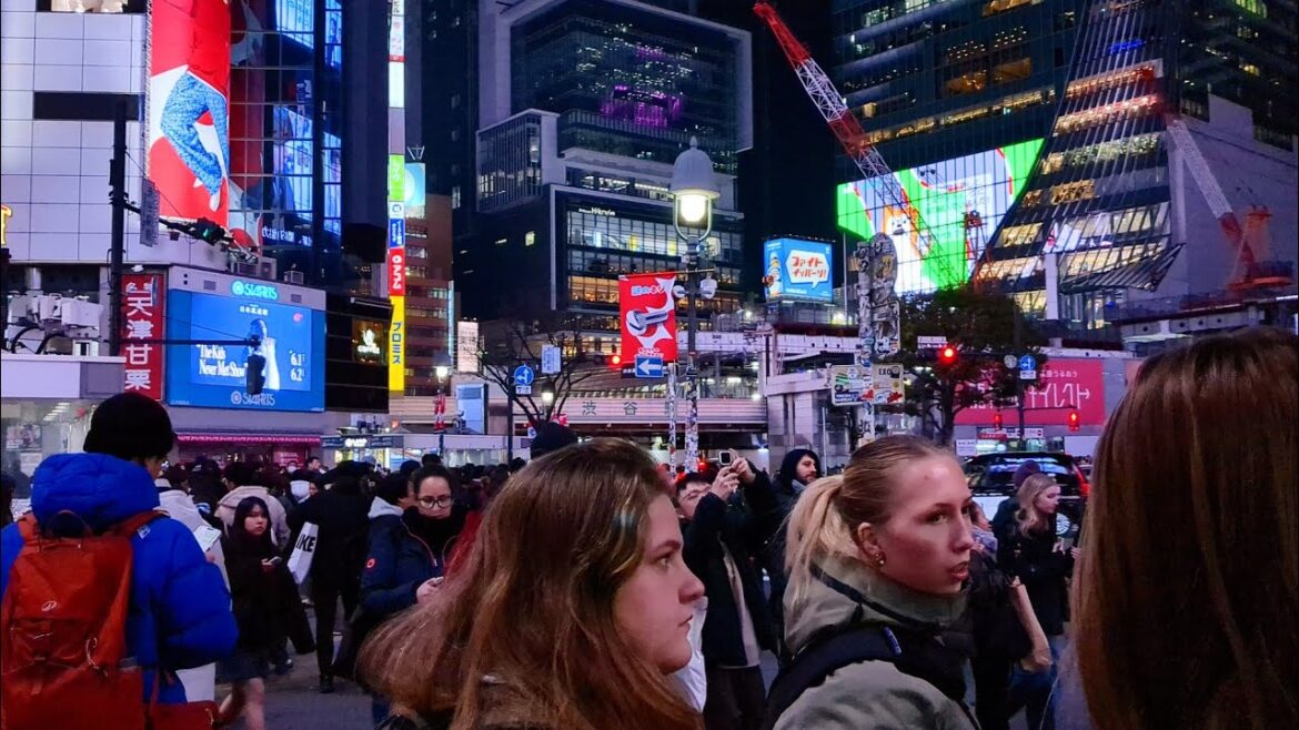 Shibuya crossing night walking tour. Tokyo, Japan. Shibuya crossing night walking tour. Tokyo, Japan.