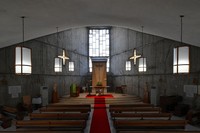 George Nakashima also designed the wooden pews, pulpit and lighting in the sanctuary at Catholic Katsura Church in Kyoto's Nishikyo Ward, as seen in this photo taken Nov. 21, 2025. (Mainichi/Takao Kitamura)