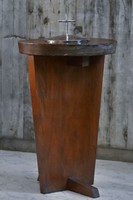 The baptismal font designed by George Nakashima is seen in Catholic Katsura Church in Kyoto's Nishikyo Ward, Nov. 21, 2025. (Mainichi/Takao Kitamura)