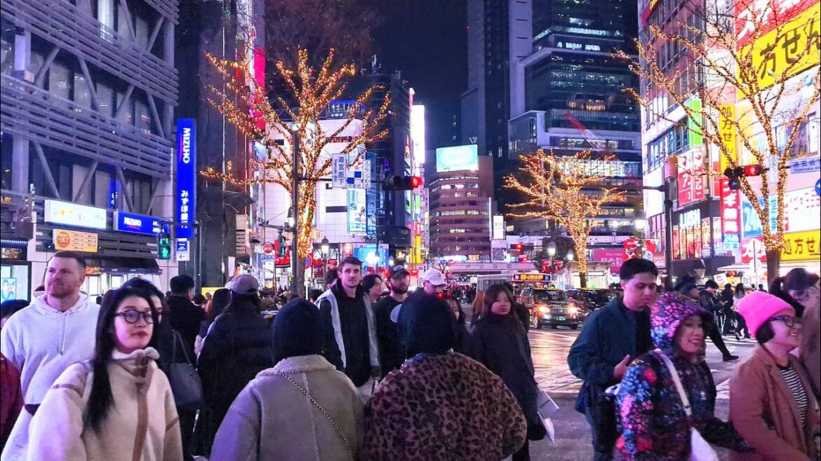 Shibuya Night View and walking tour. Tokyo, Japan.