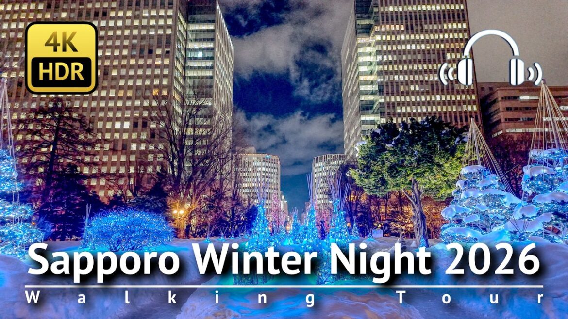 Sapporo Winter Night 2026 Walking Tour [4K/HDR/Binaural]