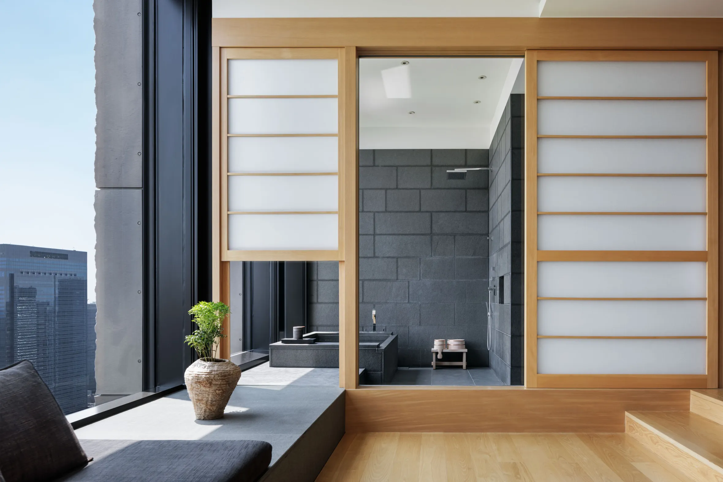 The bathroom of a suite at Aman Tokyo