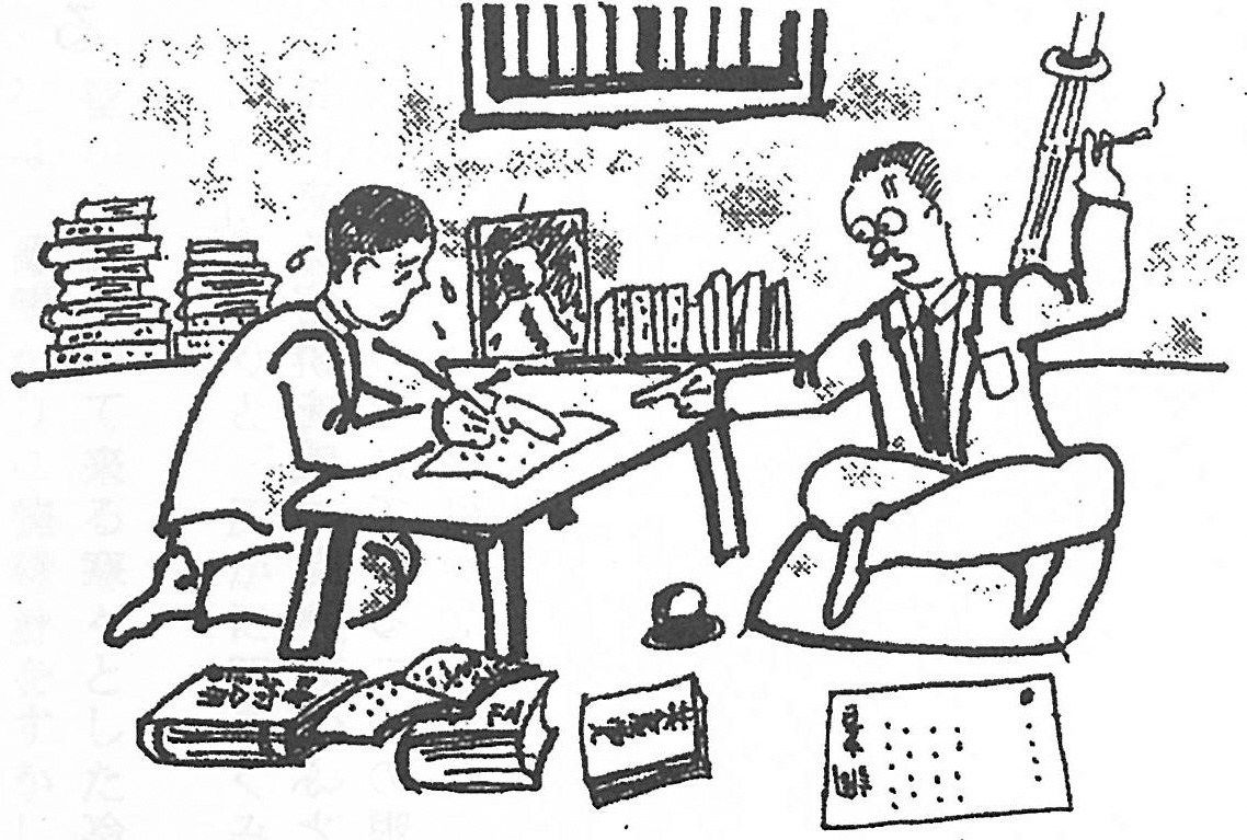 A sketch by Hishiya depicting the interrogation of a prisoner. (Courtesy Hishiya Ryōichi)  