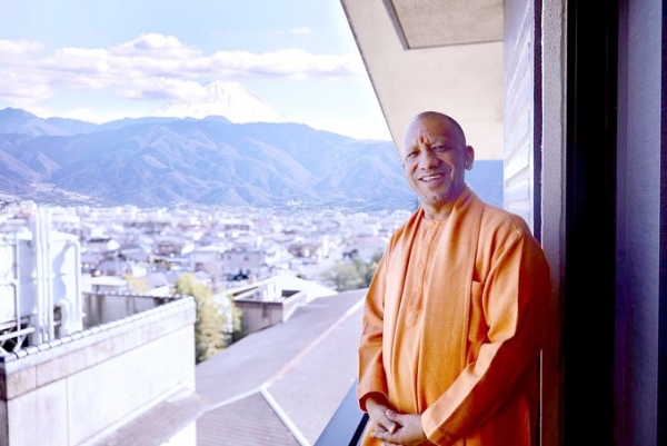 Uttar Pradesh Chief Minister Yogi Adityanath with the majestic Mount Fuji in the backdrop Uttar Pradesh Chief Minister Yogi Adityanath with the majestic Mount Fuji in the backdrop
