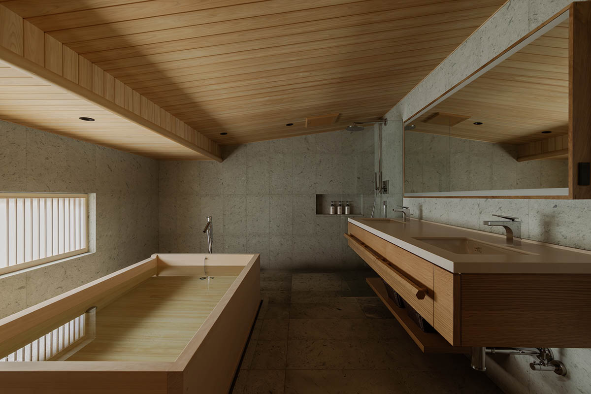 kooo architects creates a wooden interior sanctuary for contemporary accommodation in Kyoto City