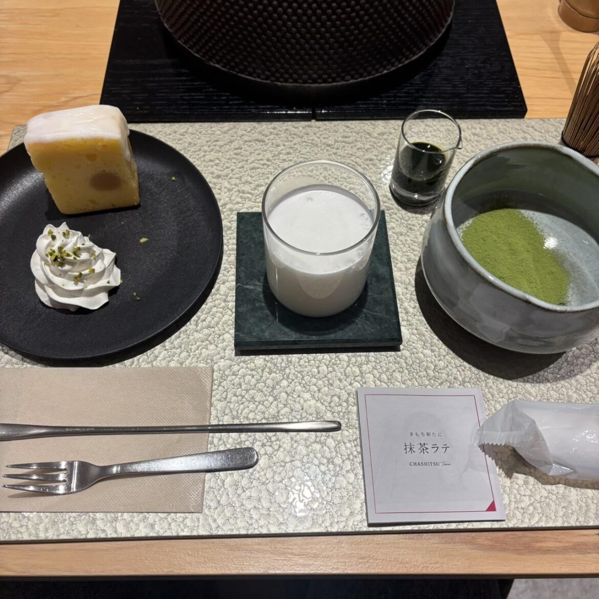 Tried a matcha-making experience at a cafe — whisked it myself!