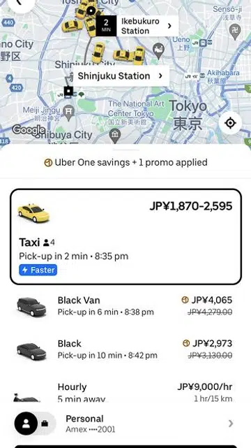 Using Uber in Tokyo.