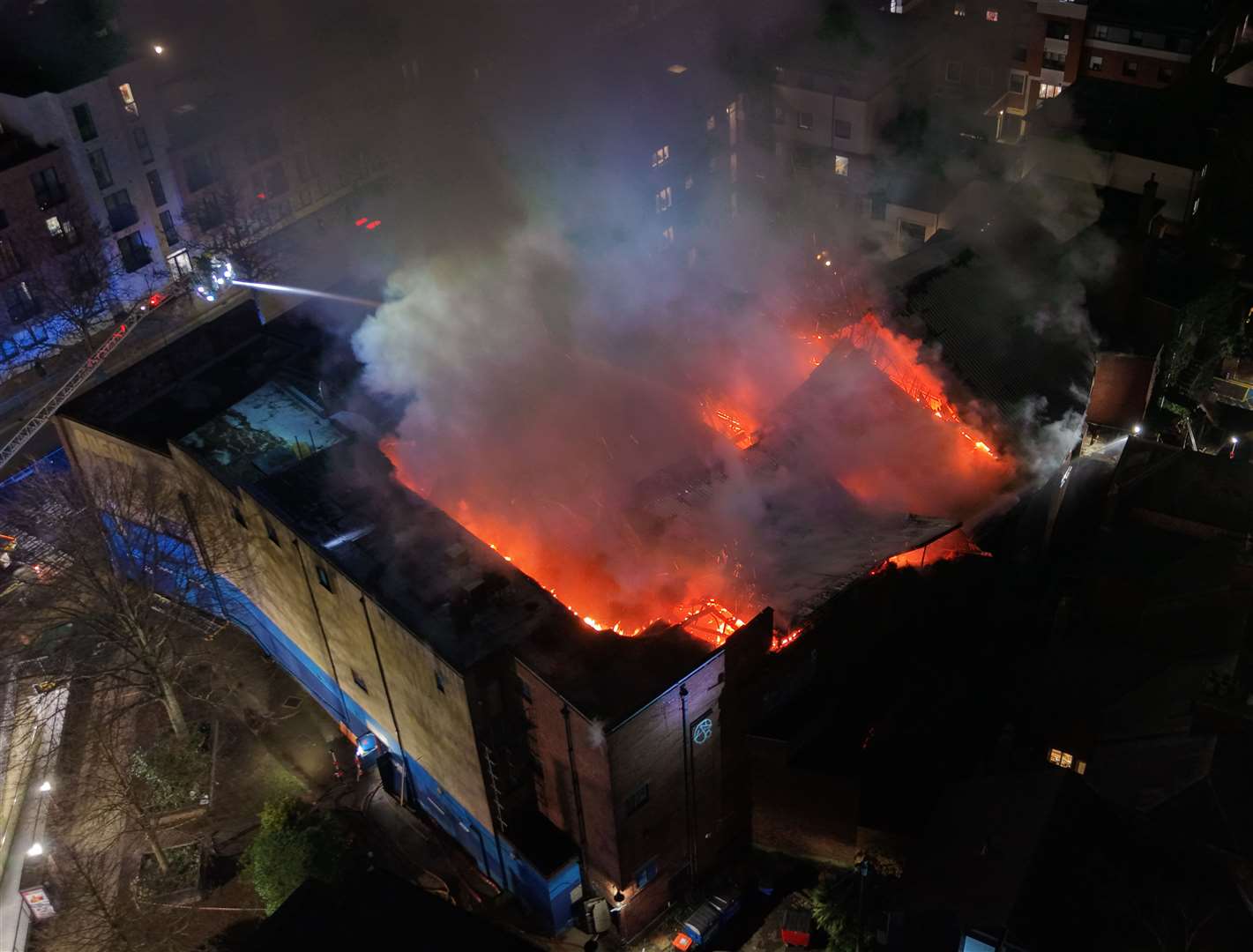 The fire at the former Odeon cinema in Canterbury, pictured here on Saturday. Picture: Dwain Eldridge