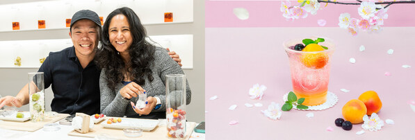 Left: Travelers from around the world enjoying the Ume Experience; Right: Seasonal limited drink “SAKURA HANAMI UME SODA” Left: Travelers from around the world enjoying the Ume Experience; Right: Seasonal limited drink “SAKURA HANAMI UME SODA”