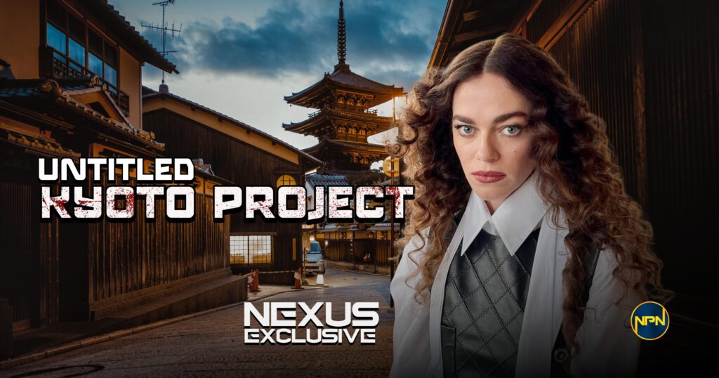 Haley Gates looking at the camera. She is wearing a white blouse and a black leather vest. The text on the image reads Untitled Kyoto Film Nexus Exclusive