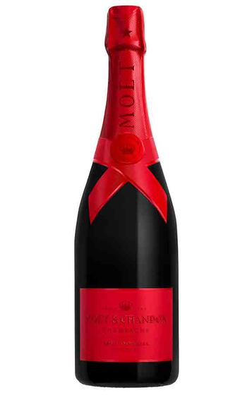 Moët & Chandon bottle; a black bottle with red label