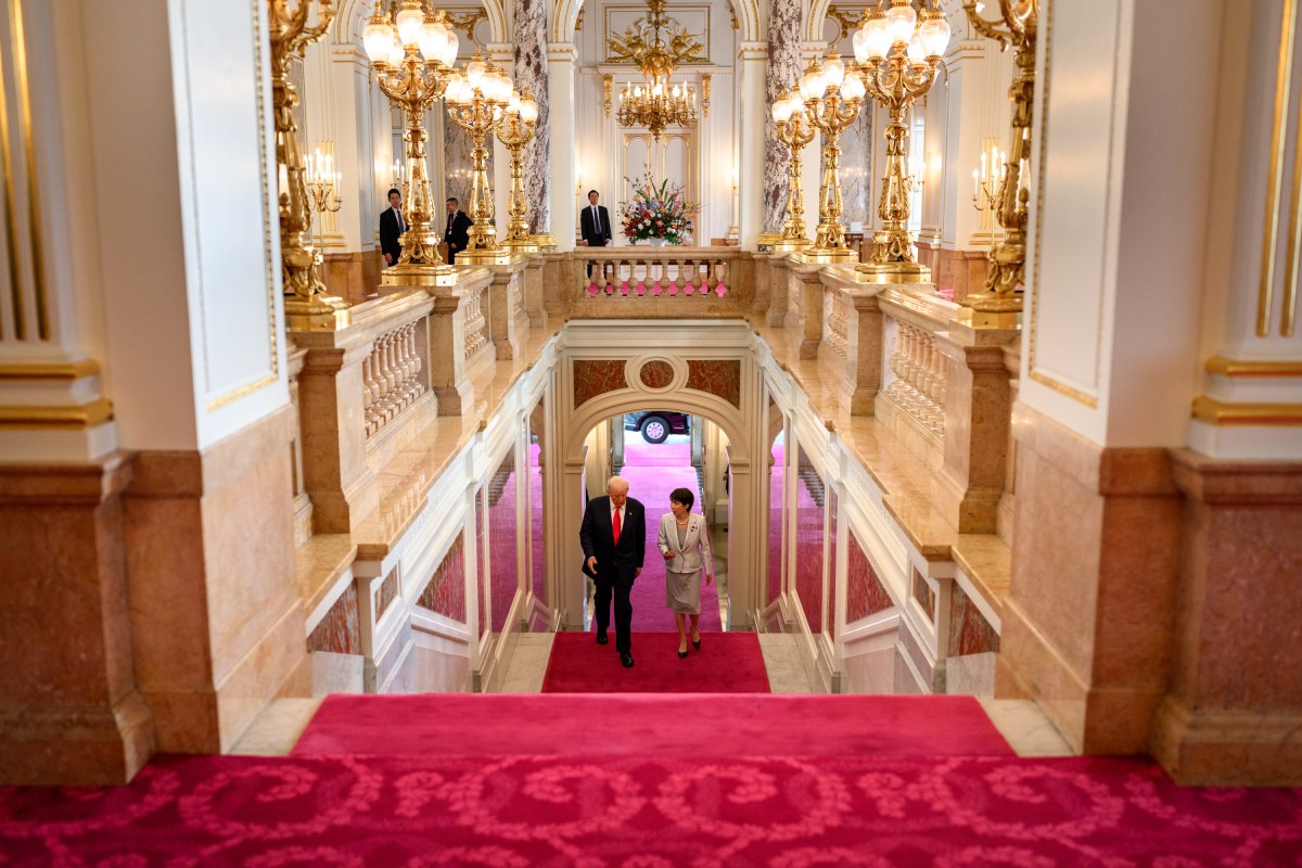 President Donald Trump walks to a welcome ceremony with Japanese Prime Minister Sanae Takaichi at Akasaka Palace, Tuesday, October 28, 2025, in Tokyo, Japan. (Official White House Photo by Daniel Torok)