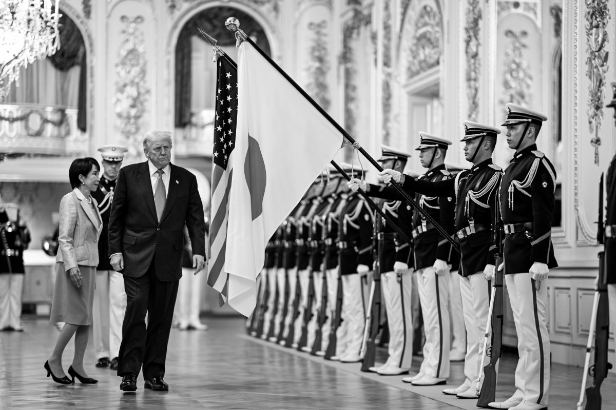 President Donald Trump participates in a welcome ceremony with Japanese Prime Minister Sanae Takaichi at Akasaka Palace, Tuesday, October 28, 2025, in Tokyo, Japan. (Official White House Photo by Daniel Torok)
