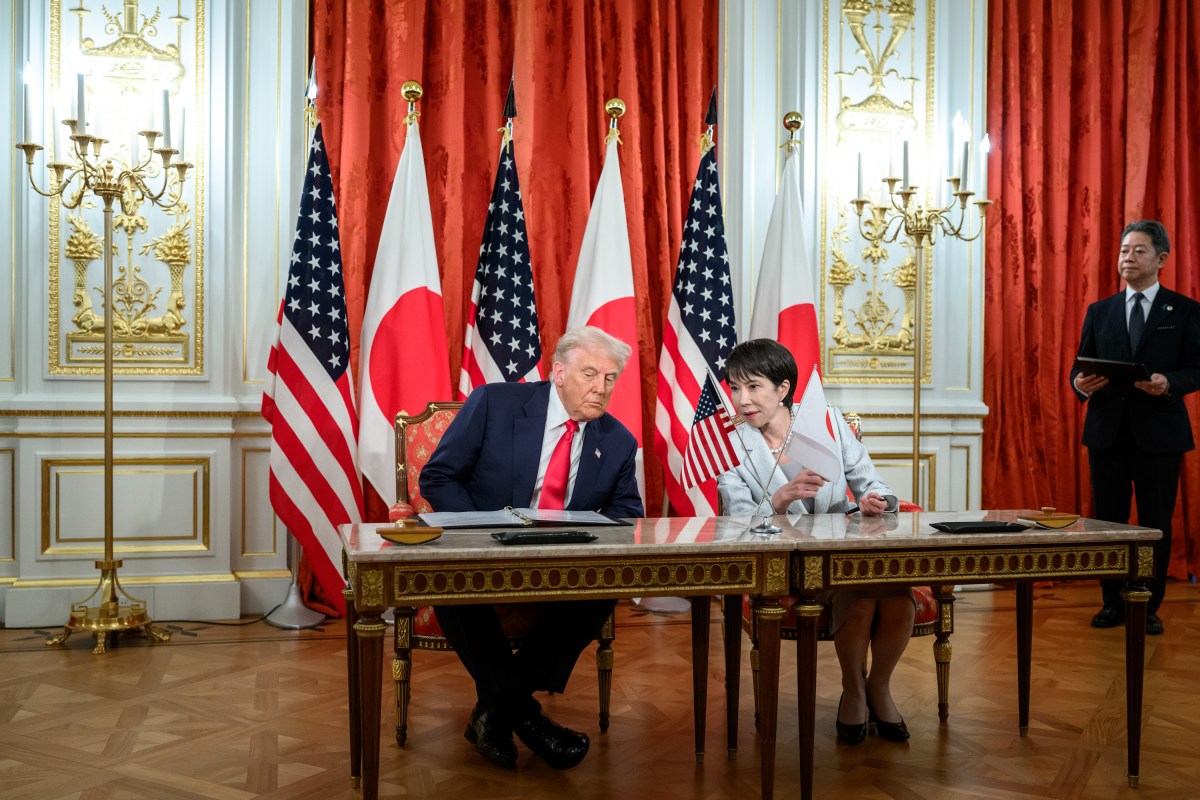President Donald Trump participates in a signing ceremony with Japanese Prime Minister Sanae Takaichi, Tuesday, October 28, 2025, at Akasaka Palace in Tokyo, Japan. (Official White House Photo by Daniel Torok)