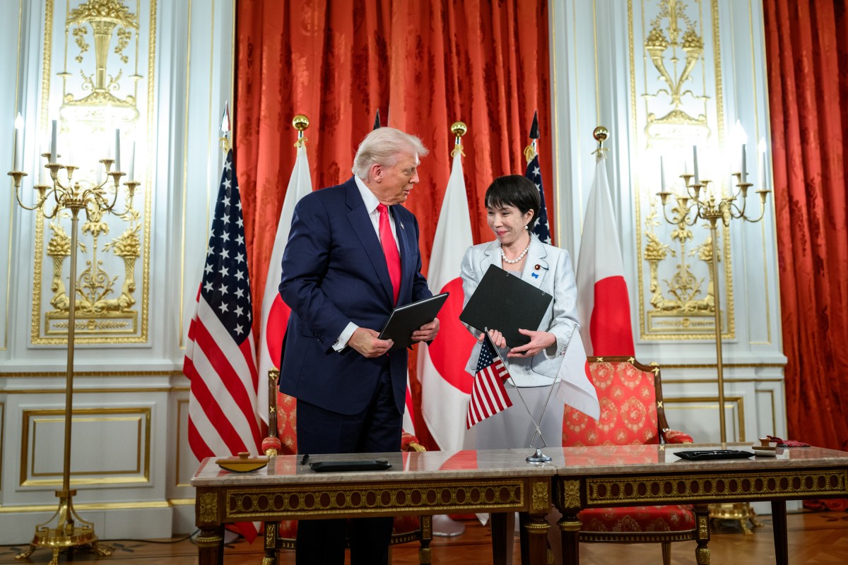 President Donald Trump participates in a signing ceremony with Japanese Prime Minister Sanae Takaichi, Tuesday, October 28, 2025, at Akasaka Palace in Tokyo, Japan. (Official White House Photo by Daniel Torok)