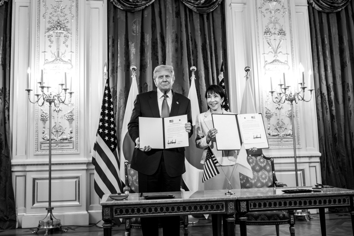President Donald Trump participates in a signing ceremony with Japanese Prime Minister Sanae Takaichi, Tuesday, October 28, 2025, at Akasaka Palace in Tokyo, Japan. (Official White House Photo by Daniel Torok)