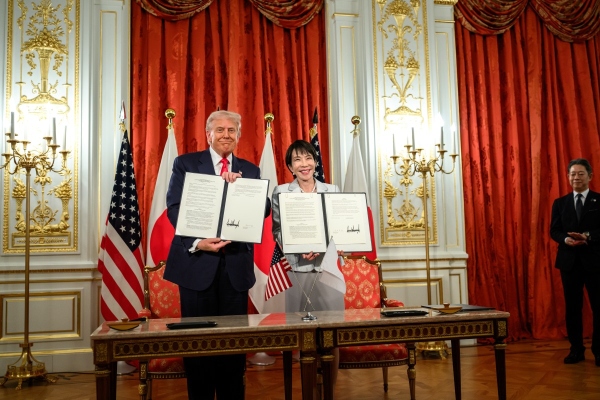 President Donald Trump participates in a signing ceremony with Japanese Prime Minister Sanae Takaichi, Tuesday, October 28, 2025, at Akasaka Palace in Tokyo, Japan. (Official White House Photo by Daniel Torok)