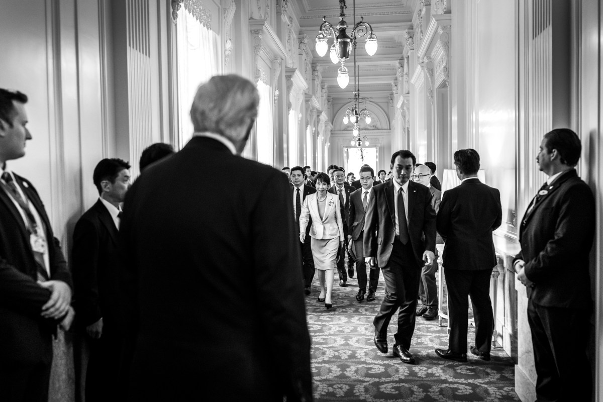 President Donald Trump exchanges gifts with Japanese Prime Minister Sanae Takaichi, Tuesday, October 28, 2025, at Akasaka Palace in Tokyo, Japan. (Official White House Photo by Daniel Torok)