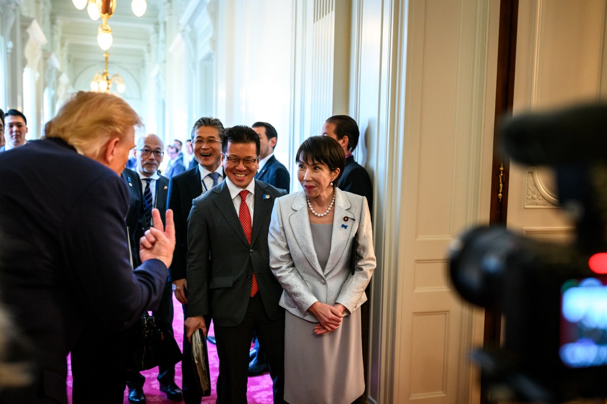 President Donald Trump exchanges gifts with Japanese Prime Minister Sanae Takaichi, Tuesday, October 28, 2025, at Akasaka Palace in Tokyo, Japan. (Official White House Photo by Daniel Torok)