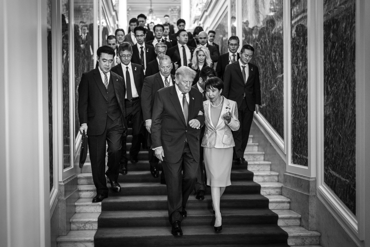 President Donald Trump bids farewell to Japanese Prime Minister Sanae Takaichi, Tuesday, October 28, 2025, at Akasaka Palace in Tokyo, Japan. (Official White House Photo by Daniel Torok)
