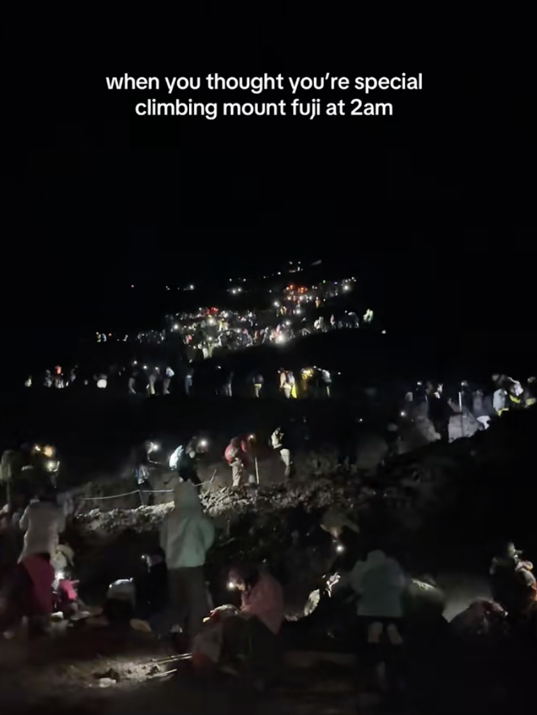 people climbing mount fuji