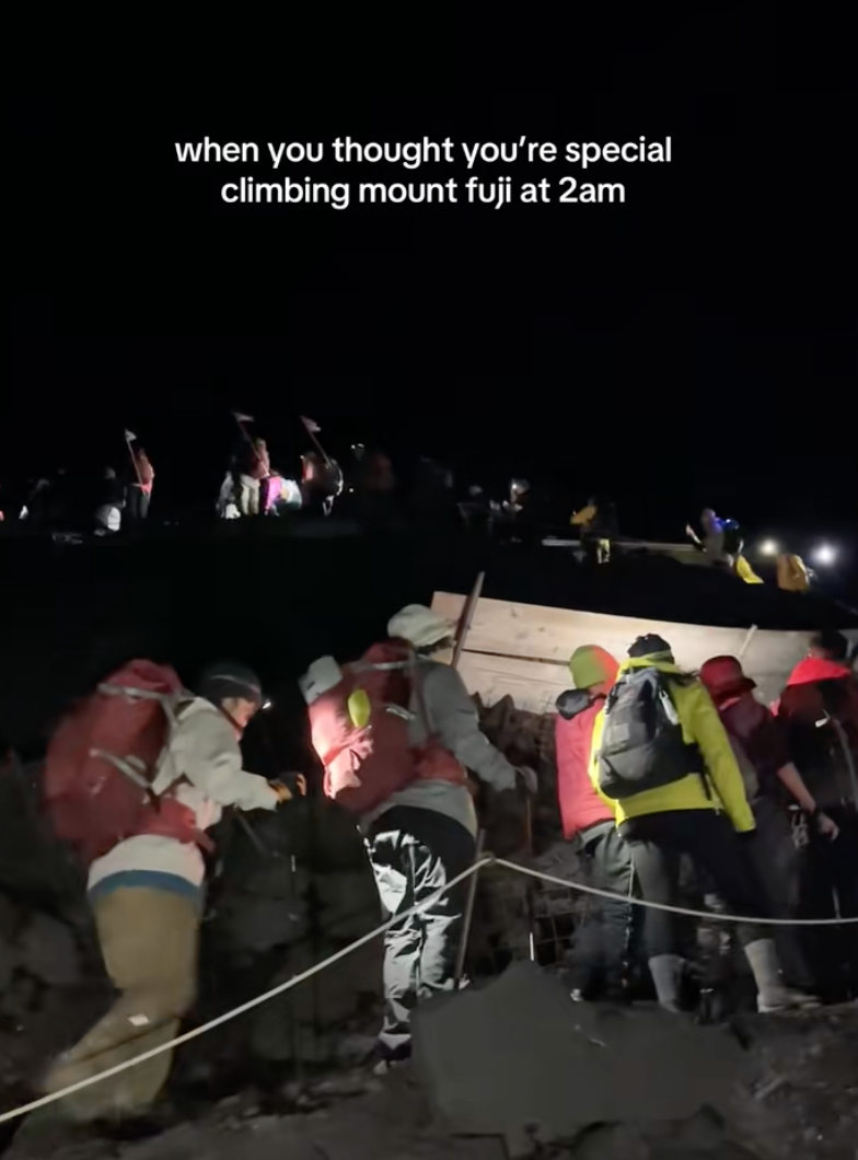 people climbing mount fuji