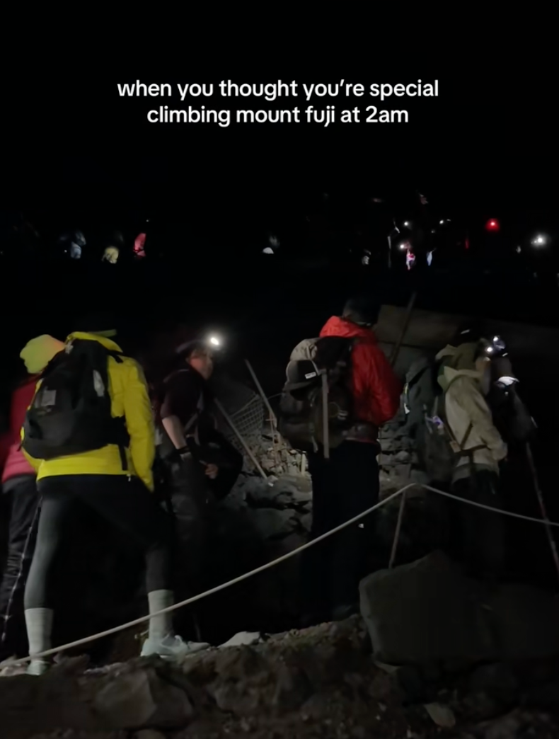 people climbing mount fuji