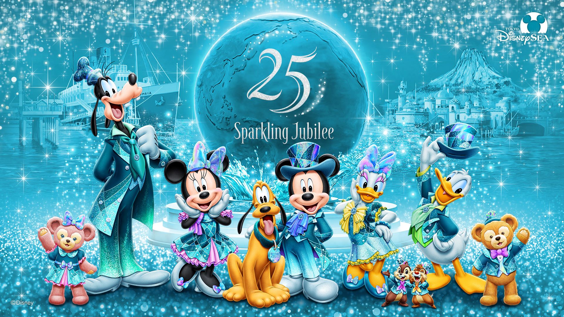 Tokyo DisneySea 25th Sparkling Jubilee graphic with Mickey & Friends and Duffy