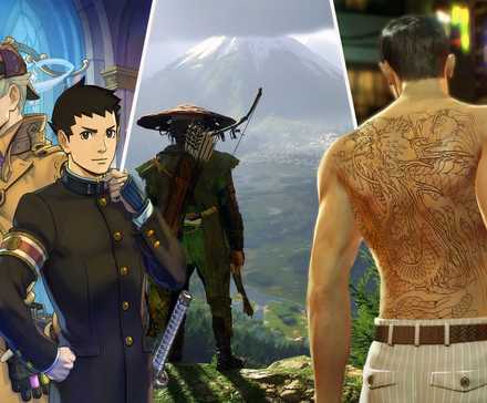 best games set in japan, yakuza like a dragon, ghost of yotei, and ace attorney